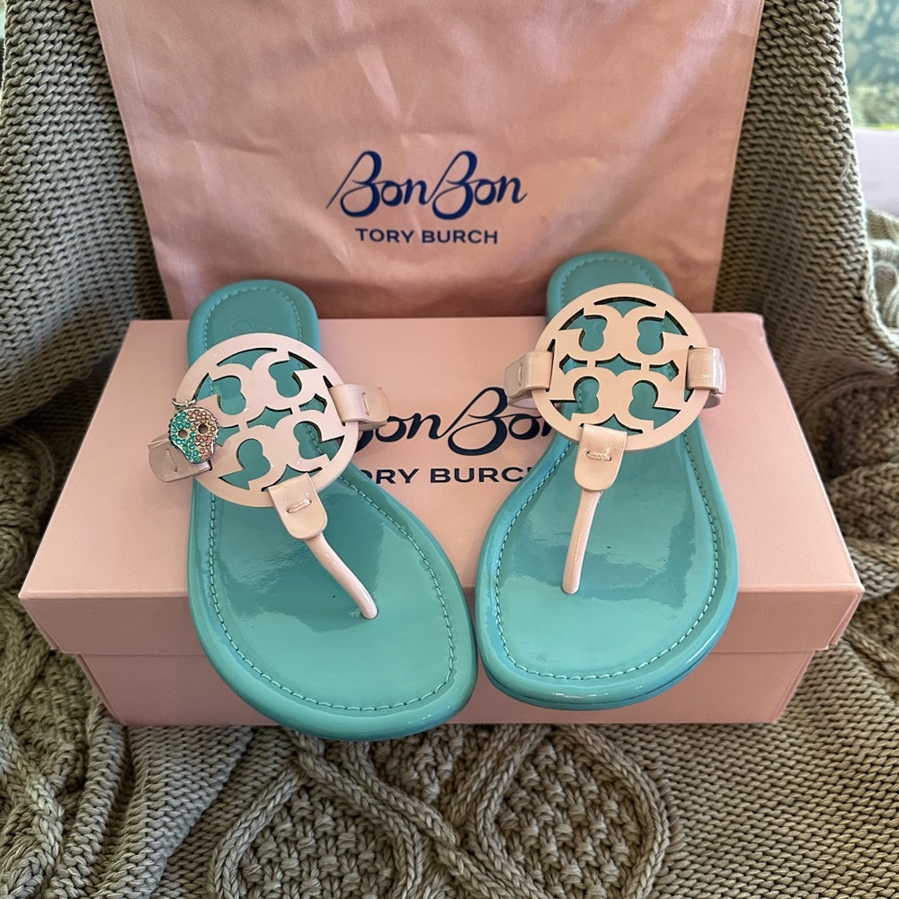 Tory Burch Miller Patent Leather Bon Bon Sandal Cotton Candy